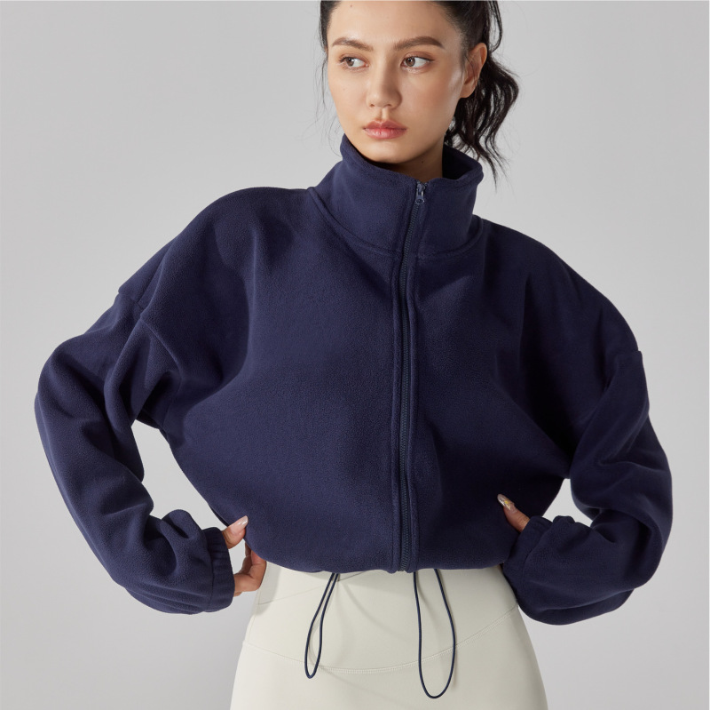 Cross-Border Fleece Sports Jacket for Women, Long-Sleeved, Fleece-Lined, Thickened, Windproof, Lamb Wool Yoga Running Wear, Fleece Sweatshirt