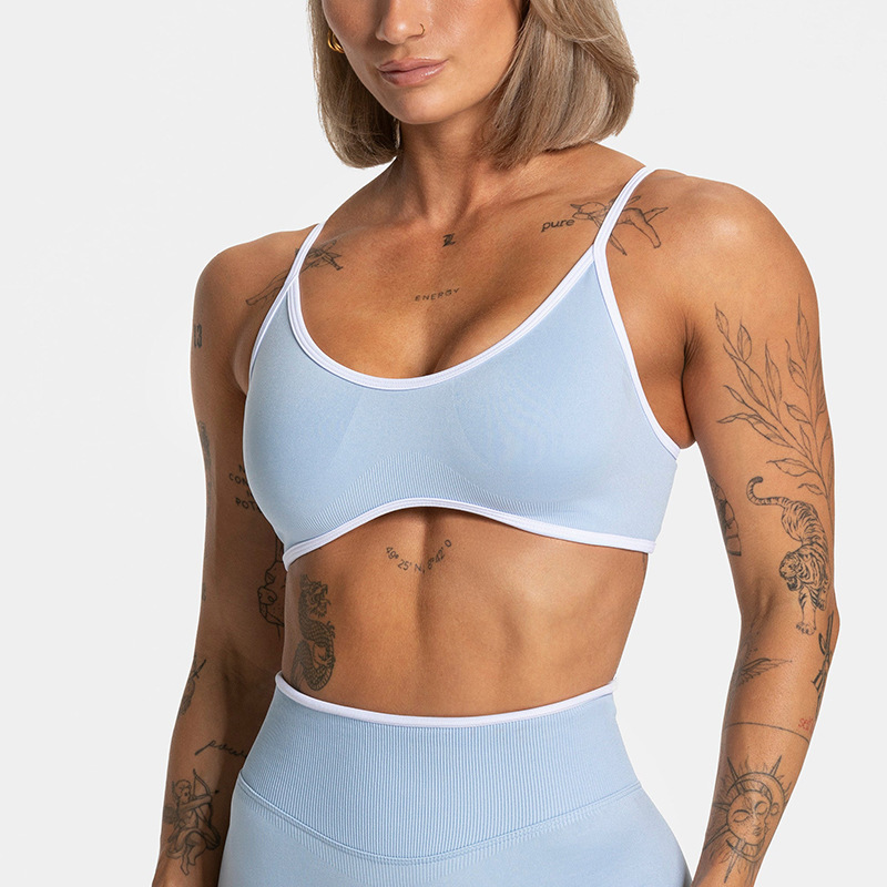 Cross-Border Color-Blocked Tight-Fitting Fake Two-Piece Sports Top Long-Sleeved Running Fitness Yoga Top Outerwear Yoga Clothing Top