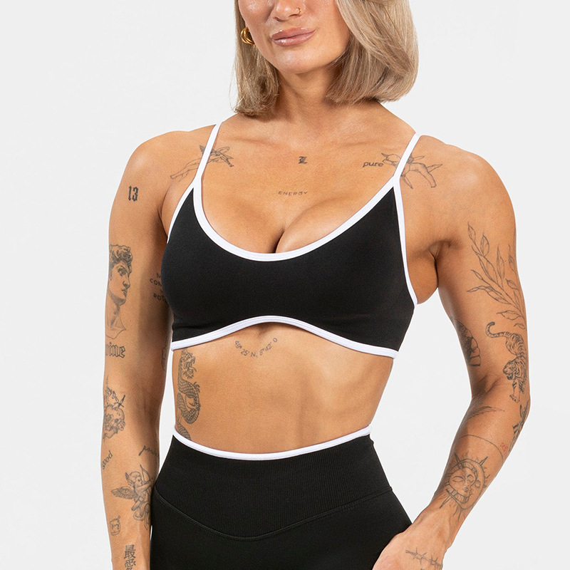 Cross-Border Color-Blocked Tight-Fitting Fake Two-Piece Sports Top Long-Sleeved Running Fitness Yoga Top Outerwear Yoga Clothing Top
