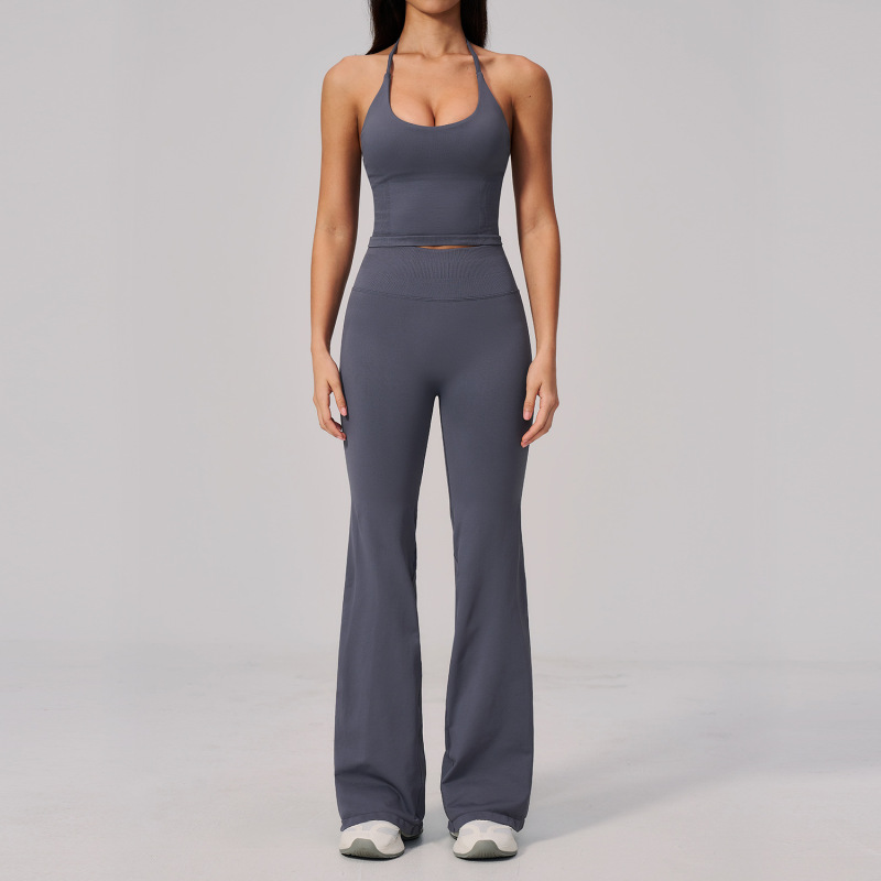 Cross-Border New Yoga Clothing Set for Women, Summer Seamless Yoga Ribbed Sports Fitness Beautiful Back Sports Set for Women 2557