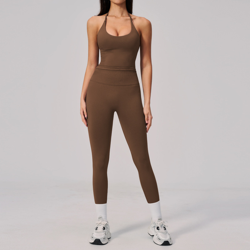 New Style Knitted Yoga Clothing Set for Women, High-End Outdoor Running Sports Quick-Drying Seamless High-Elastic Fitness Clothing 2557