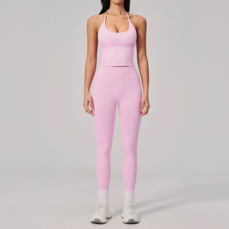 New Style Knitted Yoga Clothing Set for Women, High-End Outdoor Running Sports Quick-Drying Seamless High-Elastic Fitness Clothing 2557
