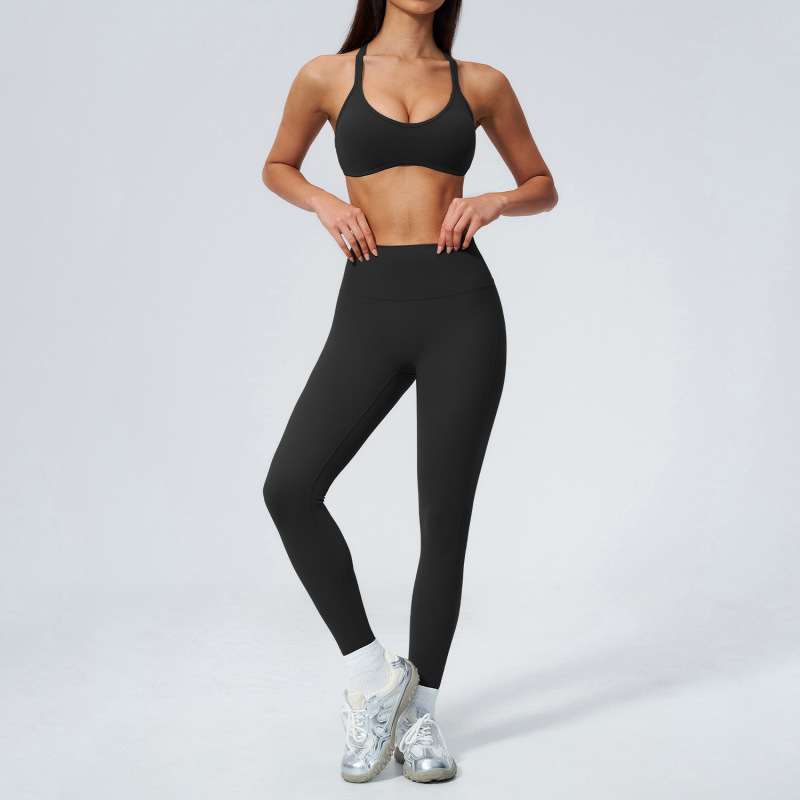 Summer New Style Patchwork V-Neck Beautiful Back Yoga Outfit Set Outdoor Sports High-Waisted Peach Butt Fitness Set 5560