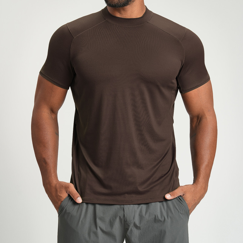 Cross-Border Men's Skin-Friendly Breathable Sports Fitness Casual T-Shirt Yoga Outdoor Hiking Commuting Short-Sleeved 1202
