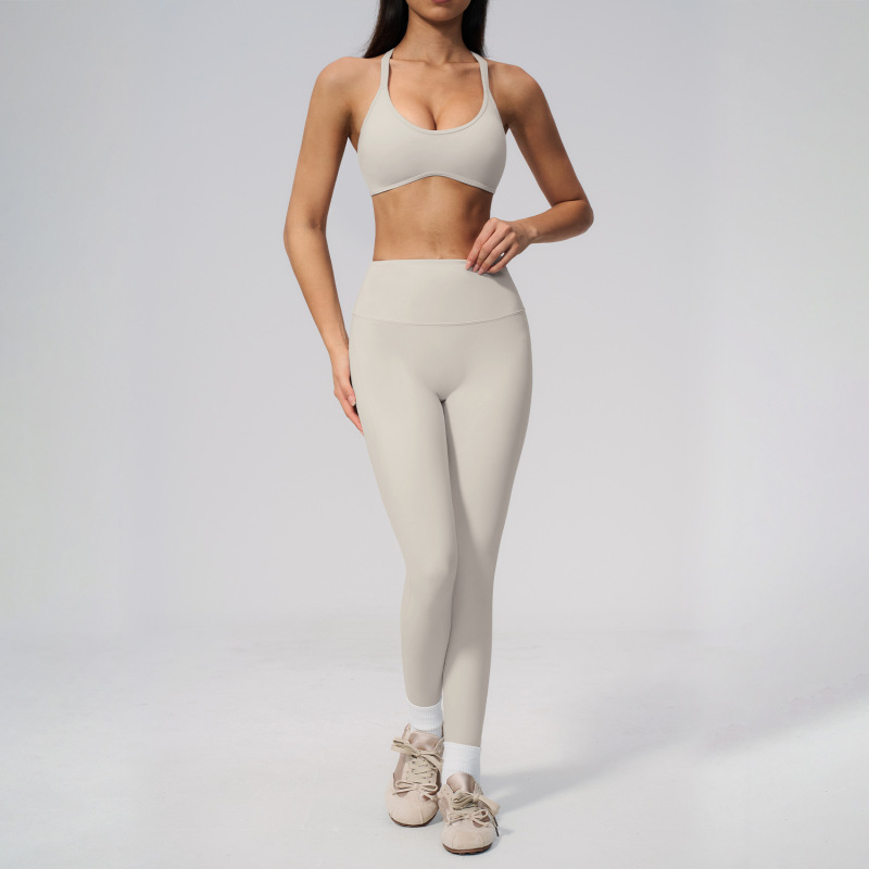 Summer New Style Patchwork V-Neck Beautiful Back Yoga Outfit Set Outdoor Sports High-Waisted Peach Butt Fitness Set 5560