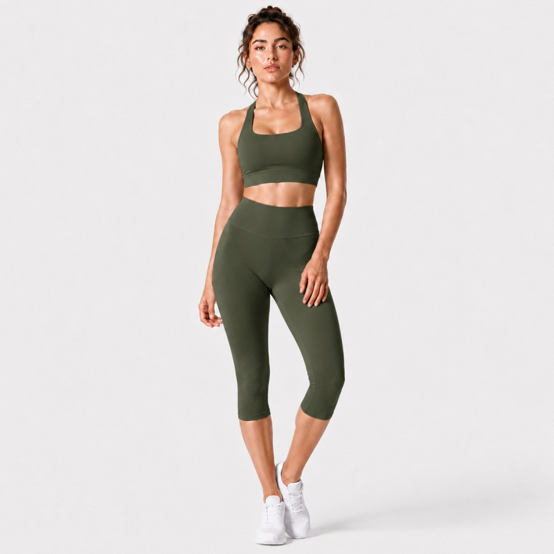 Cross-Border Halter Neck Sports Bra Set for Women with Chest Pads, Beautiful Back Design, Pilates Fitness Yoga Bra Two-Piece Set