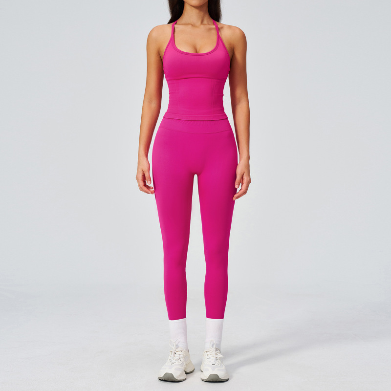 Women's Seamless High-Waisted Summer Sports Suit Set for Tummy Control and Hip Lifting, Outdoor Sports Fitness Yoga Suit Set 3595