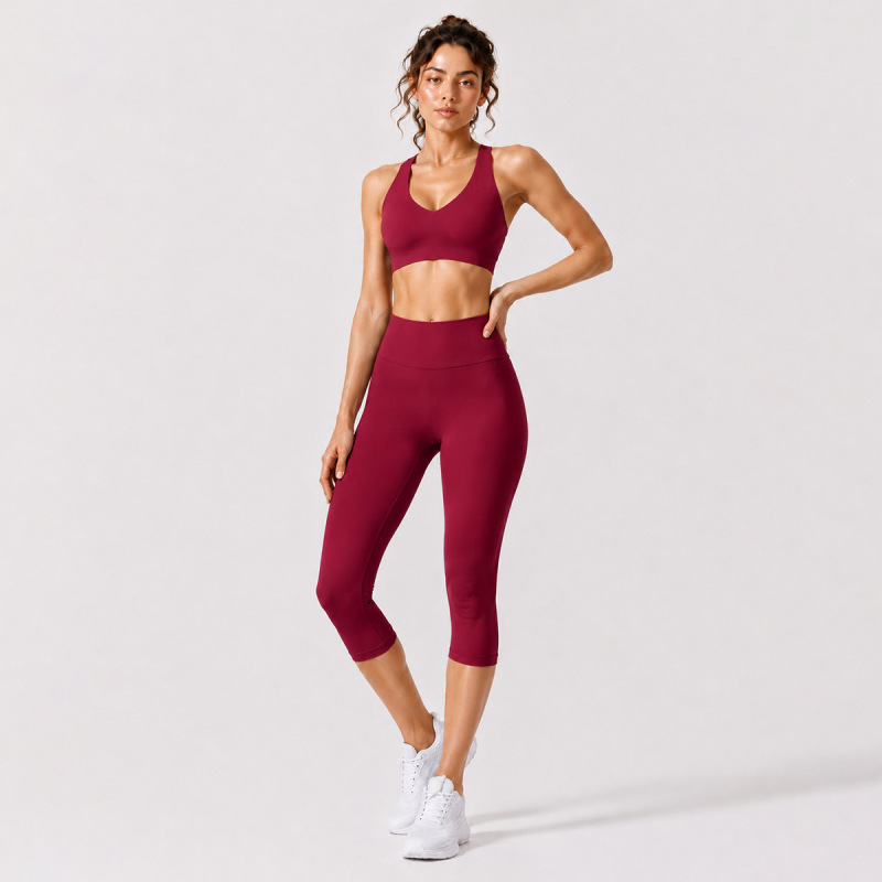 Cross-Border Naked-Feel Sports Shorts Set, High-Intensity Running and Fitness Racerback Shockproof Yoga Bra Two-Piece Set