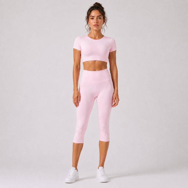 Cross-Border Quick-Dry Yoga Short-Sleeve T-Shirt Set, Backless Casual Running Sports Training Fitness Clothing Top Set