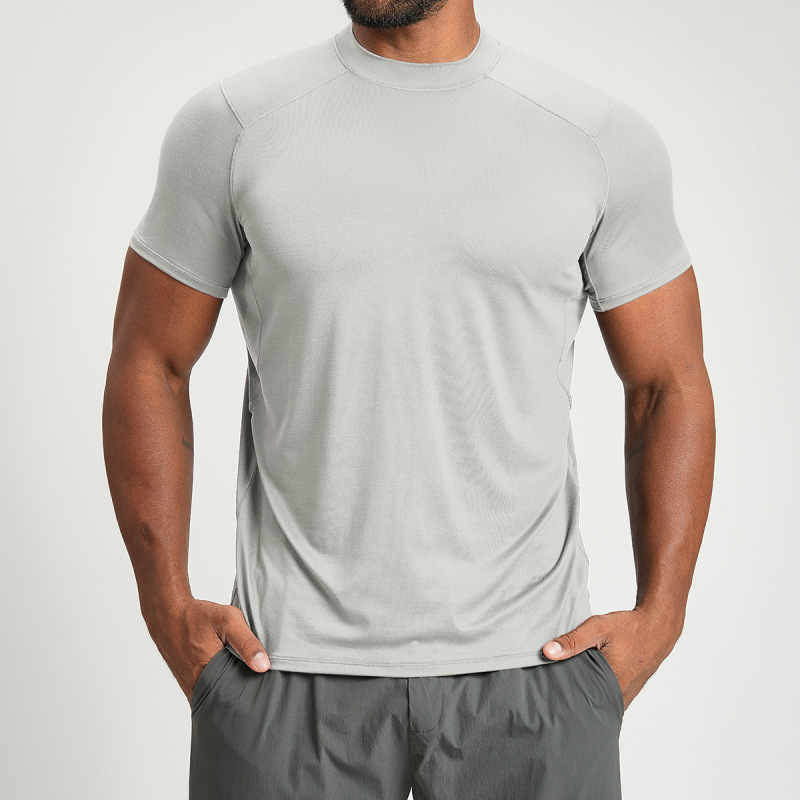 Cross-Border Men's Skin-Friendly Breathable Sports Fitness Casual T-Shirt Yoga Outdoor Hiking Commuting Short-Sleeved 1202