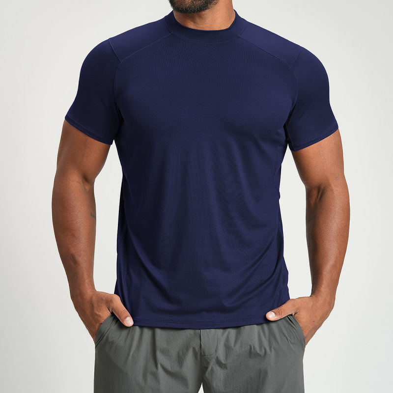 Cross-Border Men's Skin-Friendly Breathable Sports Fitness Casual T-Shirt Yoga Outdoor Hiking Commuting Short-Sleeved 1202