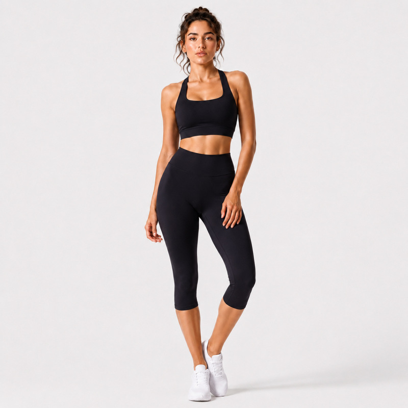 Cross-Border Halter Neck Sports Bra Set for Women with Chest Pads, Beautiful Back Design, Pilates Fitness Yoga Bra Two-Piece Set