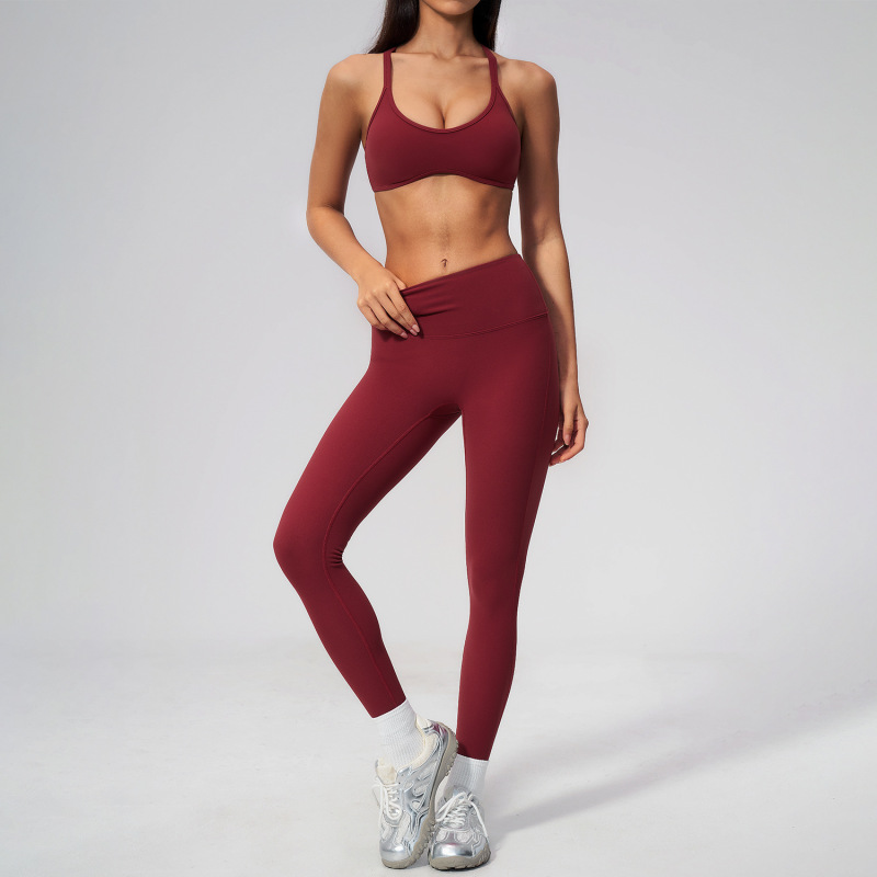 Summer New Style Patchwork V-Neck Beautiful Back Yoga Outfit Set Outdoor Sports High-Waisted Peach Butt Fitness Set 5560