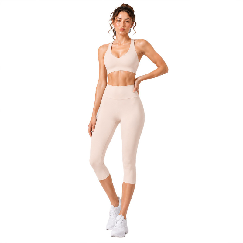 Cross-Border Naked-Feel Sports Shorts Set, High-Intensity Running and Fitness Racerback Shockproof Yoga Bra Two-Piece Set