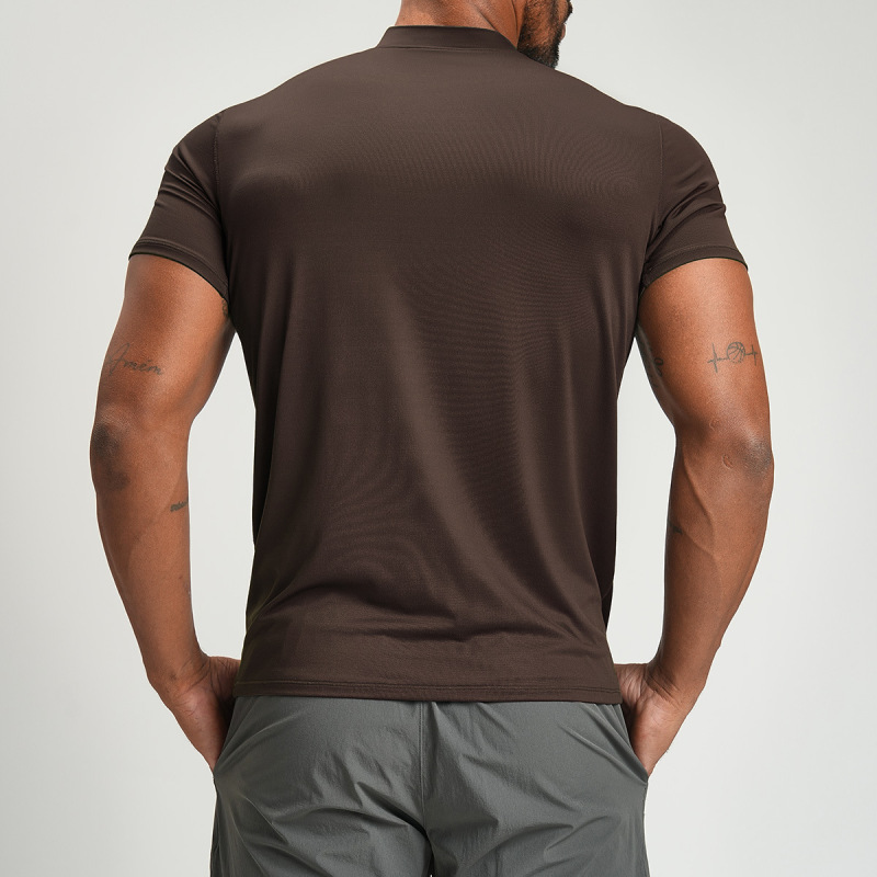 Cross-Border Men's Skin-Friendly Breathable Sports Fitness Casual T-Shirt Yoga Outdoor Hiking Commuting Short-Sleeved 1202