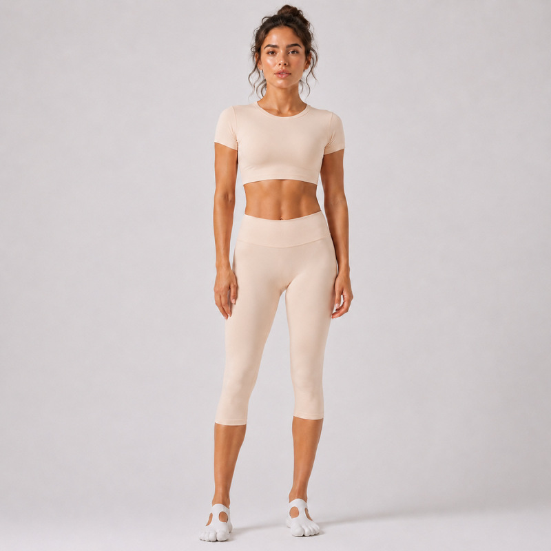Cross-Border Quick-Dry Yoga Short-Sleeve T-Shirt Set, Backless Casual Running Sports Training Fitness Clothing Top Set