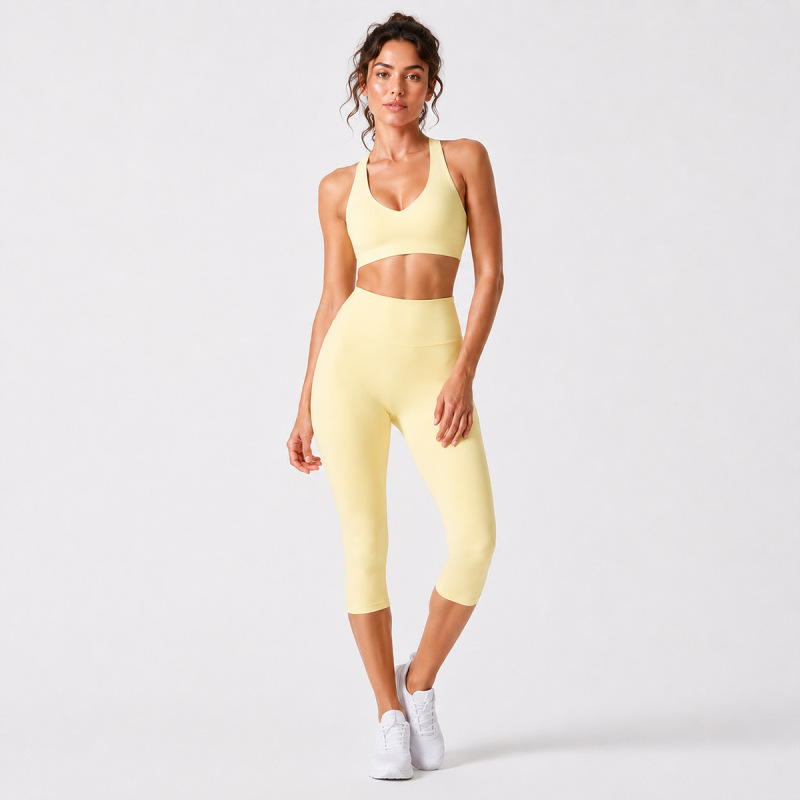 Cross-Border Naked-Feel Sports Shorts Set, High-Intensity Running and Fitness Racerback Shockproof Yoga Bra Two-Piece Set