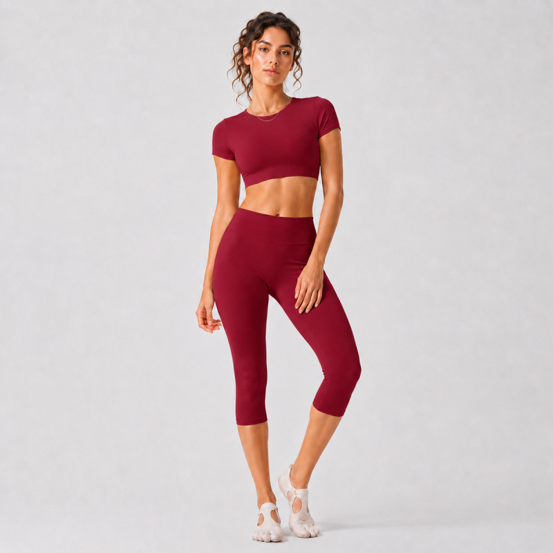 Cross-Border Quick-Dry Yoga Short-Sleeve T-Shirt Set, Backless Casual Running Sports Training Fitness Clothing Top Set