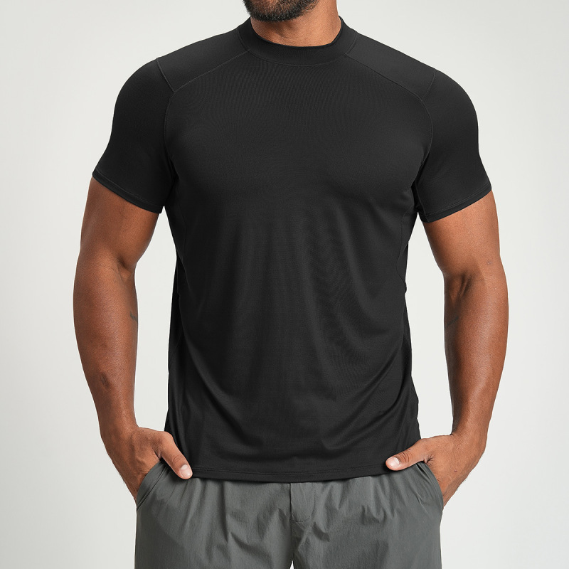 Cross-Border Men's Skin-Friendly Breathable Sports Fitness Casual T-Shirt Yoga Outdoor Hiking Commuting Short-Sleeved 1202