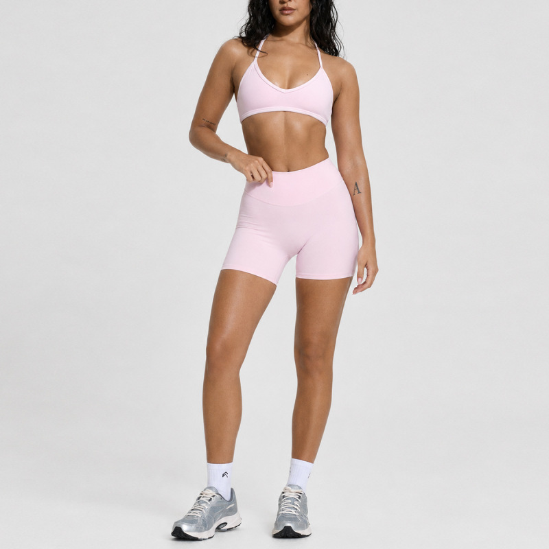 Cross-border halter neck sports bra set for women, featuring a beautiful back, bust enhancement, and support; fitness top, suitable for outerwear, yoga wear, and underwear set.