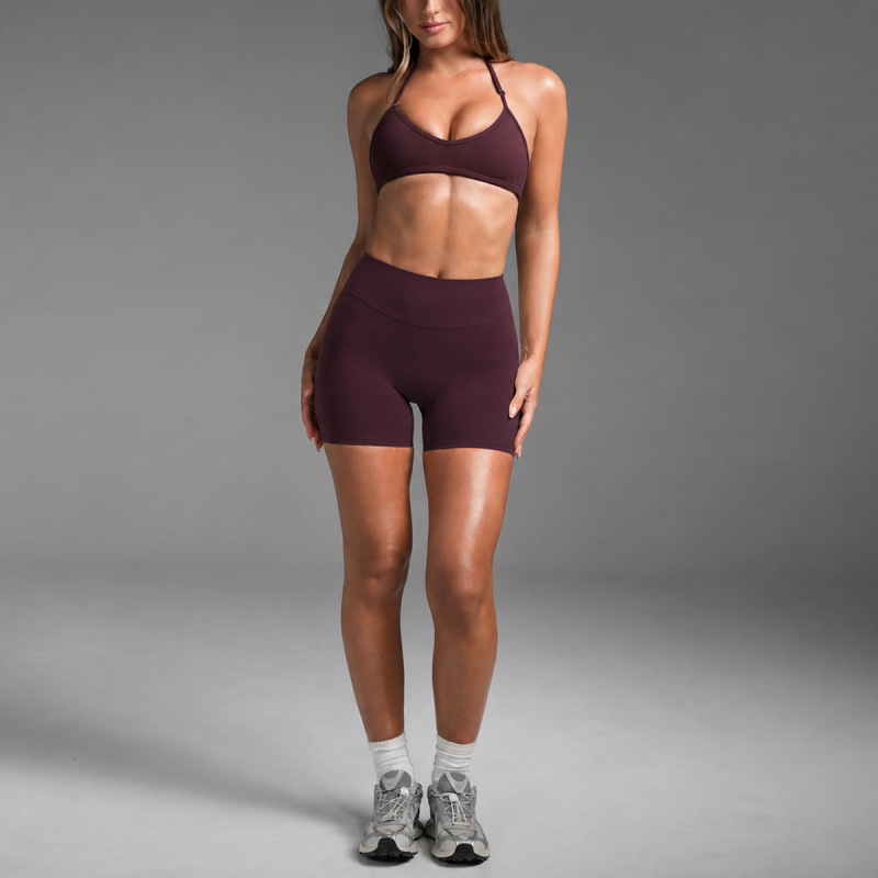 Cross-border halter neck sports bra set for women, featuring a beautiful back, bust enhancement, and support; fitness top, suitable for outerwear, yoga wear, and underwear set.