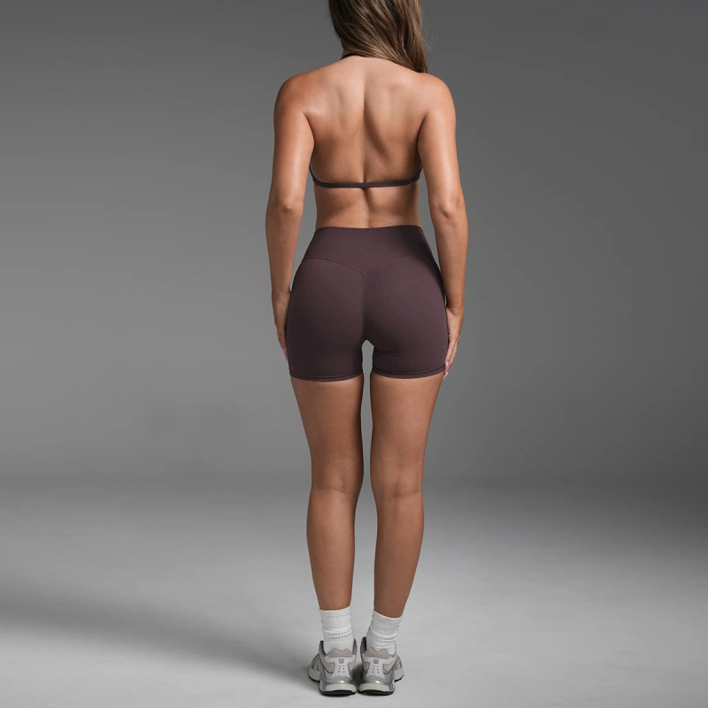 Cross-border halter neck sports bra set for women, featuring a beautiful back, bust enhancement, and support; fitness top, suitable for outerwear, yoga wear, and underwear set.