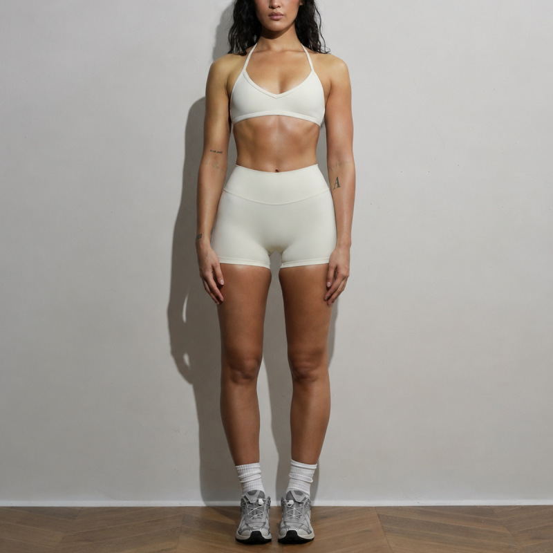 Cross-border halter neck sports bra set for women, featuring a beautiful back, bust enhancement, and support; fitness top, suitable for outerwear, yoga wear, and underwear set.