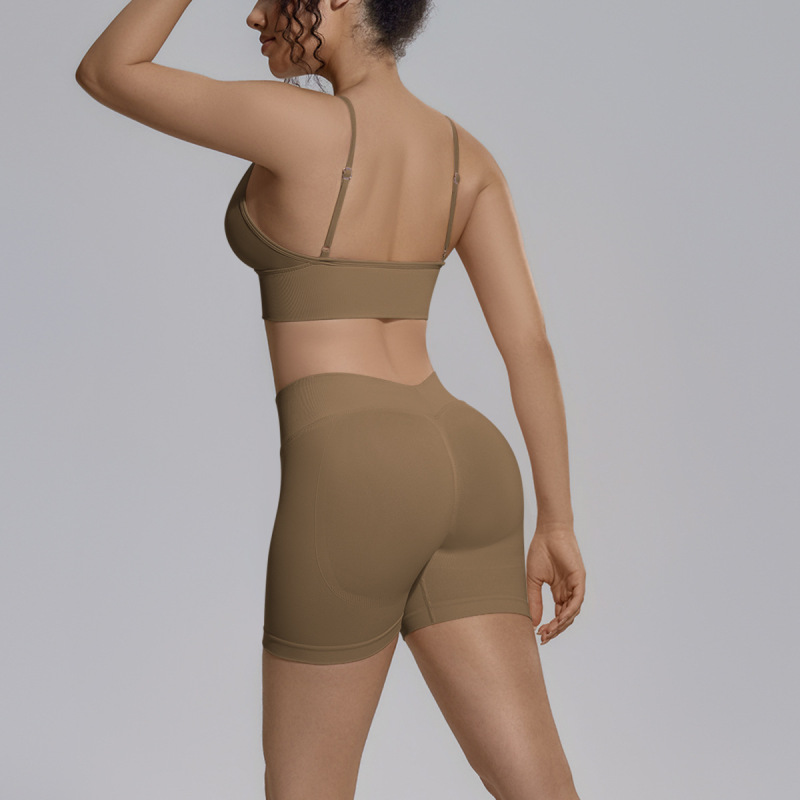 Cross-border seamless solid color beautiful back tight breathable short high elastic yoga suit set for sports running fitness yoga wear