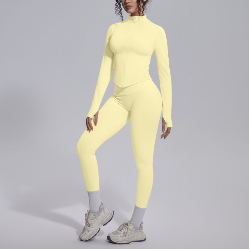 New cross-border seamless solid color breathable hip-lifting tight-fitting yoga suit set for sports running fitness yoga wear set