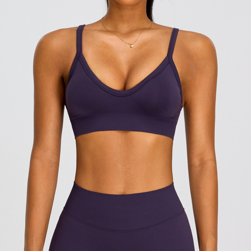 New double-strap seamless yoga bra for women, beautiful back, quick-drying top, suitable for running, fitness, yoga, and sports.