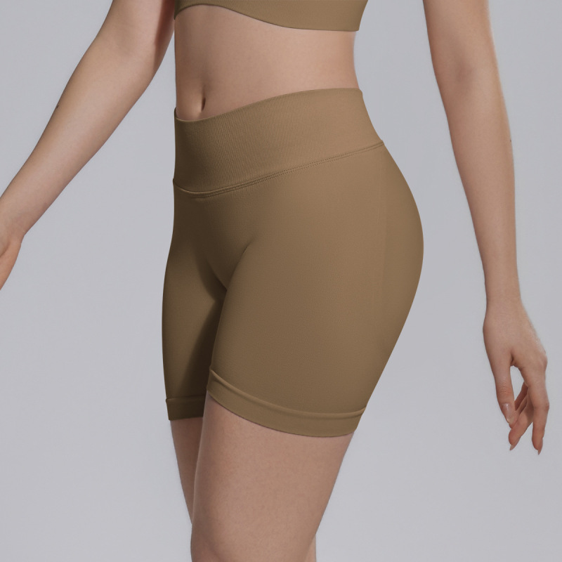 Cross-border seamless knitted V-waist peach-shaped hip-lifting tight high-waisted yoga shorts, sports running fitness shorts.