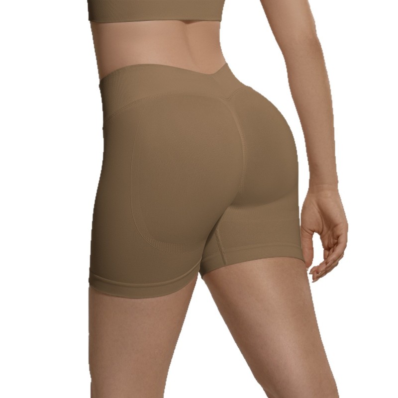 Cross-border seamless knitted V-waist peach-shaped hip-lifting tight high-waisted yoga shorts, sports running fitness shorts.