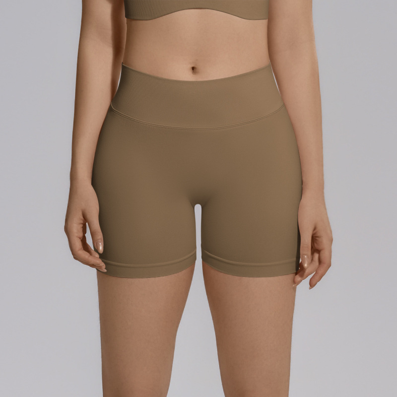 Cross-border seamless knitted V-waist peach-shaped hip-lifting tight high-waisted yoga shorts, sports running fitness shorts.