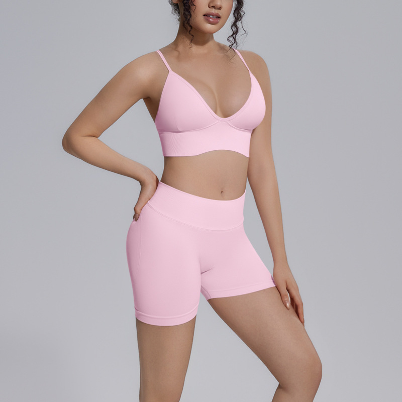 Cross-border seamless solid color beautiful back tight breathable short high elastic yoga suit set for sports running fitness yoga wear