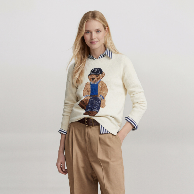 Cross-Border European and American Foreign Trade Amazon Women's Bear Embroidered Knitwear Loose Round Neck Large Size Long-Sleeved Sweater for Women