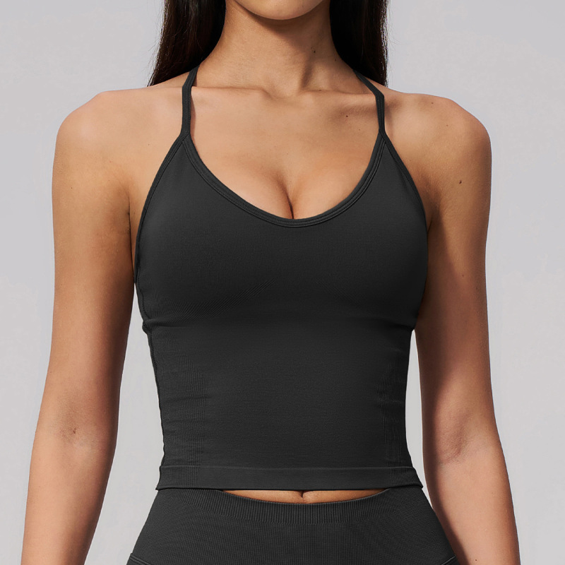 Ze Chuang's New Sports Vest with Y-Shaped Halter Neck and Beautiful Back Design, Shockproof Fitness Running Sports Top for Women 3597