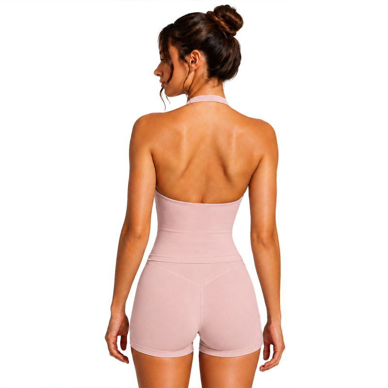 Cross-border halter neck sports vest set for women, quick-drying running training fitness shorts yoga wear top set