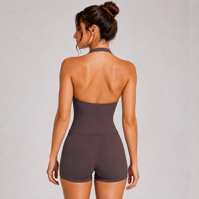 Cross-border halter neck sports vest set for women, quick-drying running training fitness shorts yoga wear top set