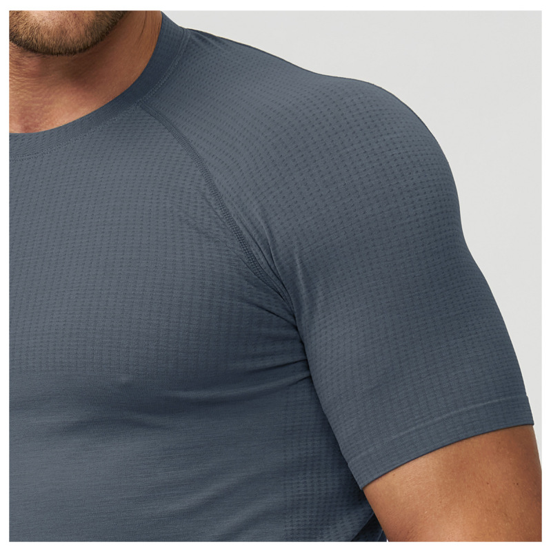 Cross-Border Men's Seamless Sports Fitness Quick-Drying Breathable Short-Sleeved Yoga Running Muscle Slim T-Shirt 7752