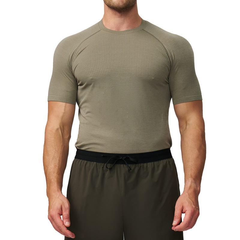 Cross-Border Men's Seamless Sports Fitness Quick-Drying Breathable Short-Sleeved Yoga Running Muscle Slim T-Shirt 7752