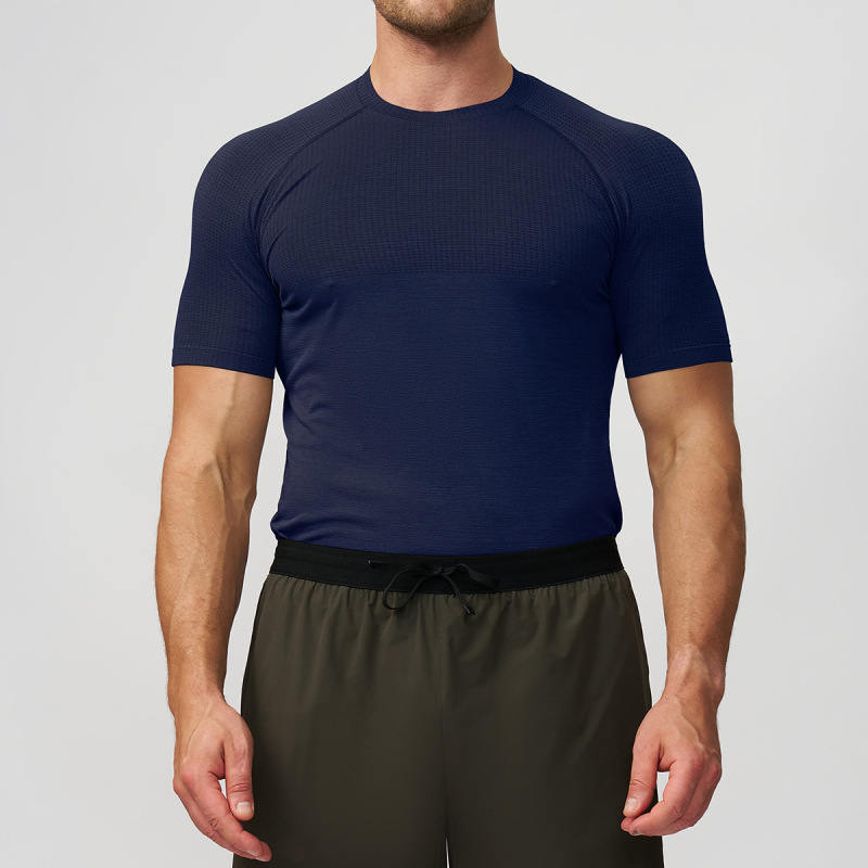 Cross-Border Men's Seamless Sports Fitness Quick-Drying Breathable Short-Sleeved Yoga Running Muscle Slim T-Shirt 7752