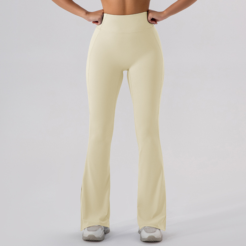 High-waisted, slightly flared, outerwear sports pants for dance, bare-skin feel, hip-lifting yoga, flared pants, European and American style tight-fitting running wide-leg pants for women.