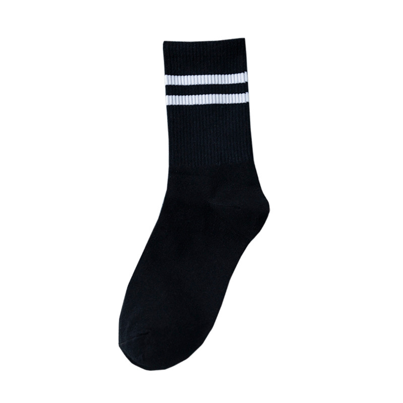 Women's Mid-Calf Socks, Men's Anti-Odor Pure Cotton Socks, Long Socks, Trendy Black and White Spring and Autumn Cotton Socks for Students and Couples
