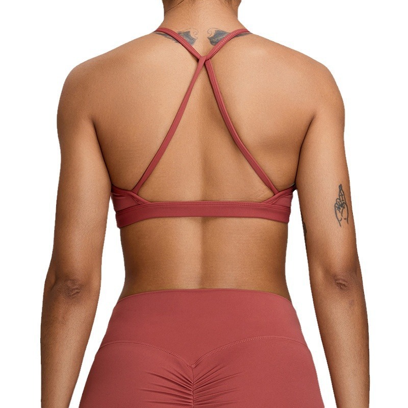 Cross-border nude back yoga bra women's V-neck push-up sports bra tight-fitting outerwear running fitness vest