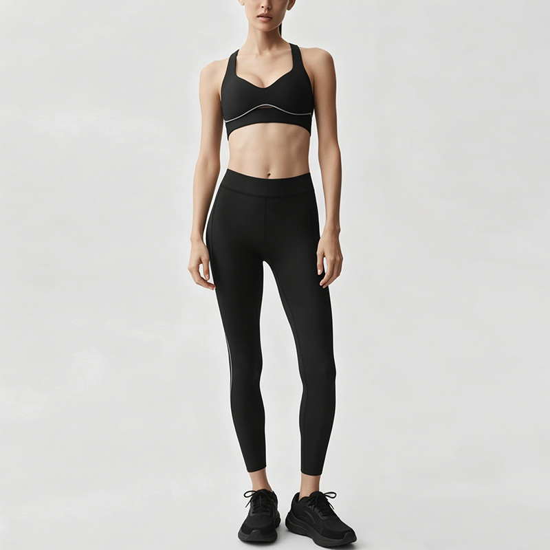 New cross-border yoga outfit, high-waisted, hip-lifting, tummy-flattening, slimming, backless, running sports bra set for women.