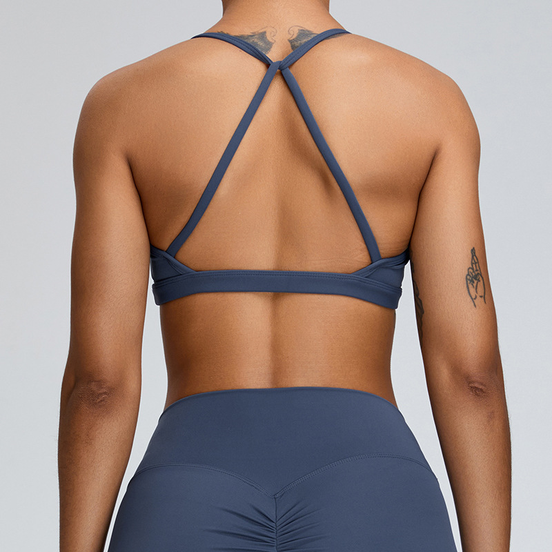Cross-border nude back yoga bra women's V-neck push-up sports bra tight-fitting outerwear running fitness vest
