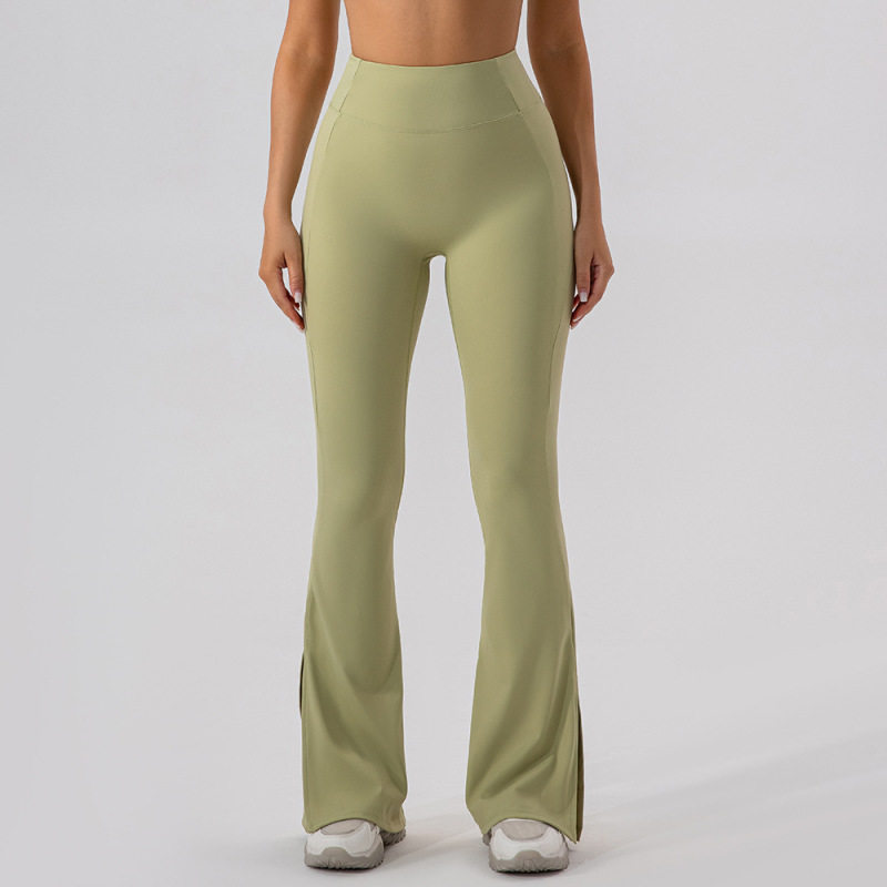 High-waisted, slightly flared, outerwear sports pants for dance, bare-skin feel, hip-lifting yoga, flared pants, European and American style tight-fitting running wide-leg pants for women.