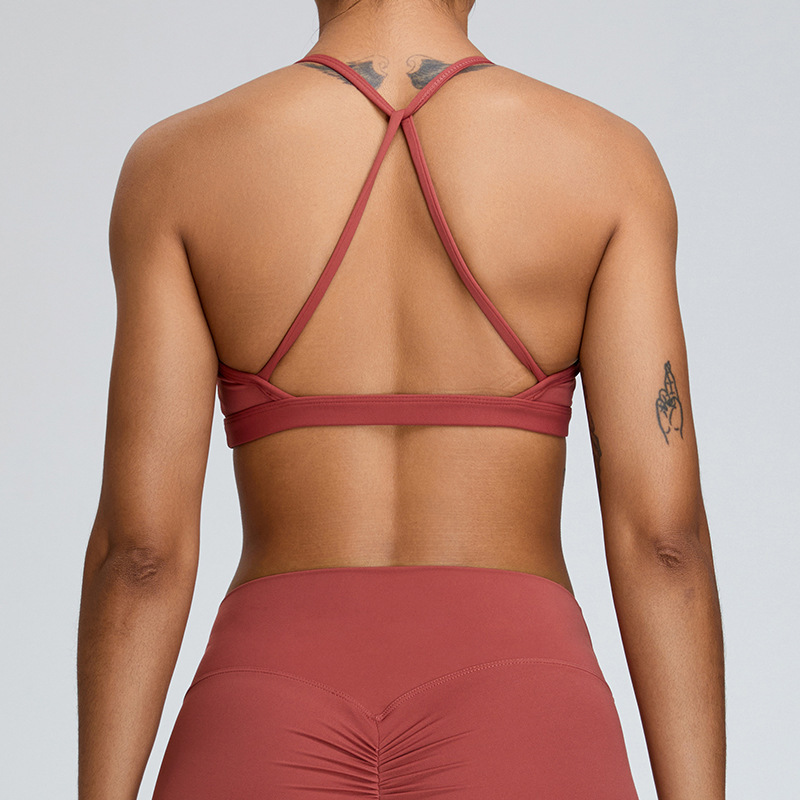 Cross-border nude back yoga bra women's V-neck push-up sports bra tight-fitting outerwear running fitness vest