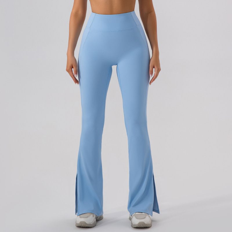 High-waisted, slightly flared, outerwear sports pants for dance, bare-skin feel, hip-lifting yoga, flared pants, European and American style tight-fitting running wide-leg pants for women.