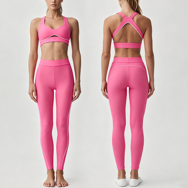 New cross-border yoga outfit, high-waisted, hip-lifting, tummy-flattening, slimming, backless, running sports bra set for women.